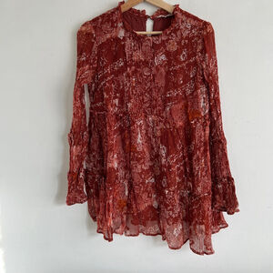 Women's Soft Surroundings Blouse Top XL Red Floral